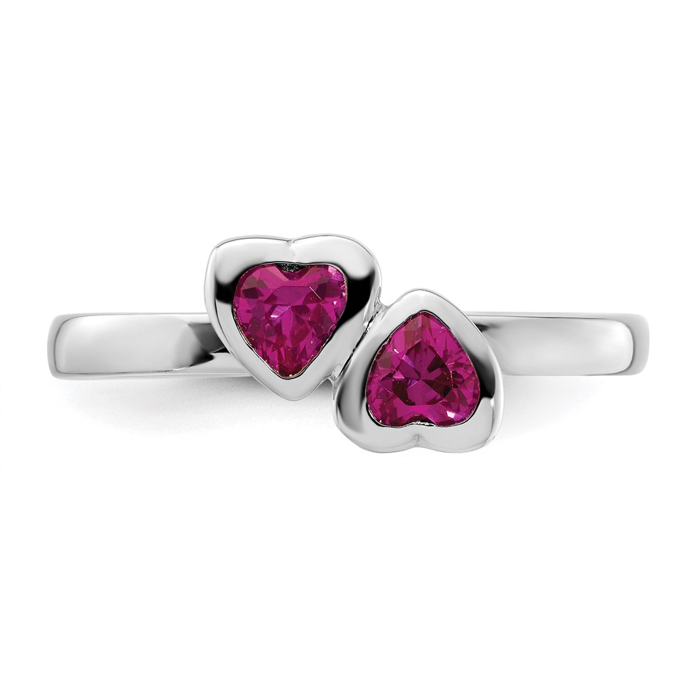 Sterling Silver Stackable Expressions Cr. Ruby Double Heart Ring - Size 9 detailed image 4