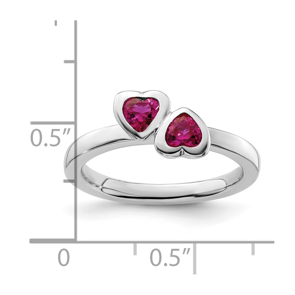 Sterling Silver Stackable Expressions Cr. Ruby Double Heart Ring - Size 9 detailed image 5
