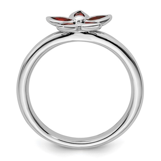 Sterling Silver Stackable Expressions Polished Gemstone Flower Rings