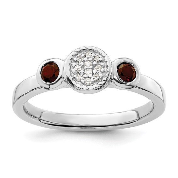Sterling Silver Stackable Expressions Double Round Gemstone & Rings