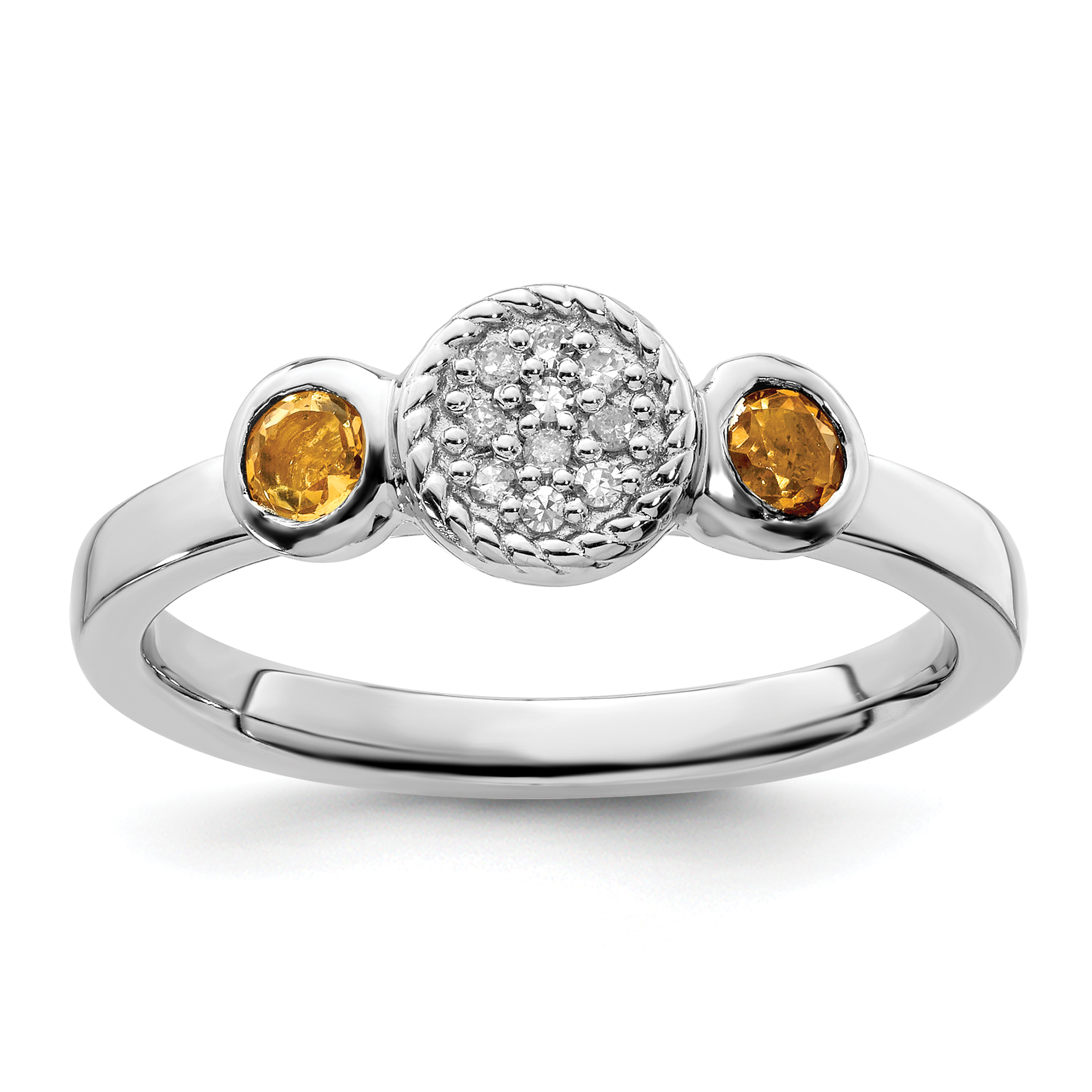 Silver Stackable Expressions Dbl Round Citrine & Dia. Ring QSK530