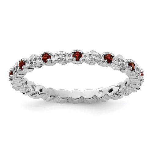 Sterling Silver Stackable Expressions Garnet & Diamond Ring