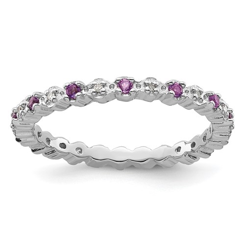 Sterling Silver Stackable Expressions Amethyst & Diamond Ring