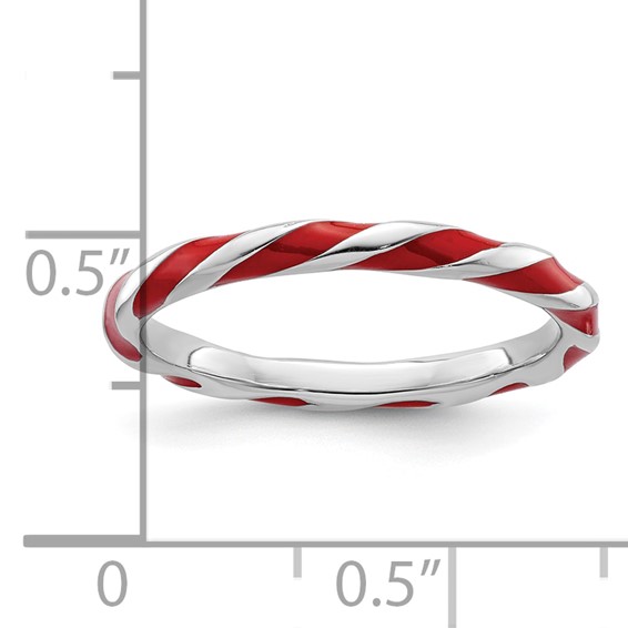 Sterling Silver Stackable Expressions Twisted Red Enameled Ring