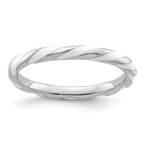 Sterling Silver Stackable Expressions Twisted White Enameled Ring