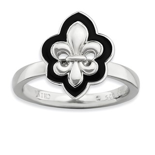 Sterling Silver Stackable Expressions Polished Enameled Fleur De Lis Ring