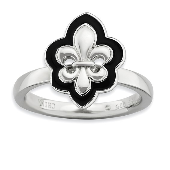 Sterling Silver Stackable Expressions Polished Enameled Fleur De Lis Ring