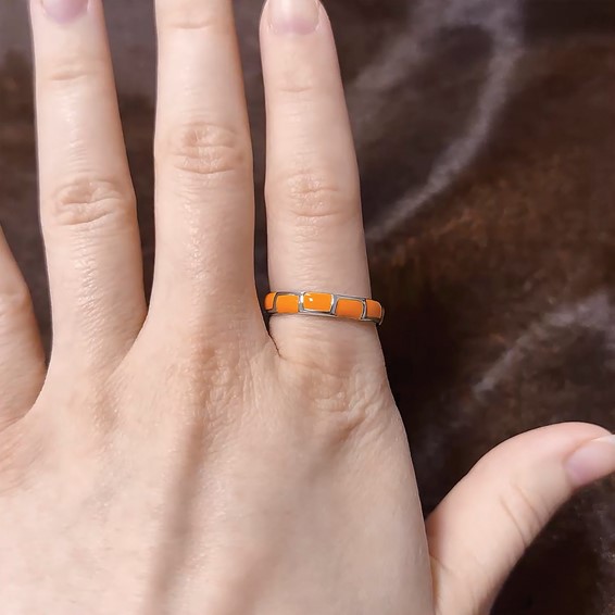 Sterling Silver Stackable Expressions Polished Orange Enameled Ring