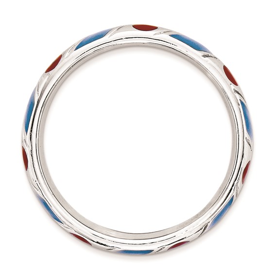 Sterling Silver Stackable Expressions Polished Blue/Red Enameled Ring