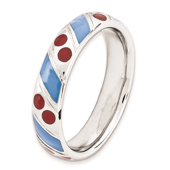 Sterling Silver Stackable Expressions Polished Blue/Red Enameled Ring