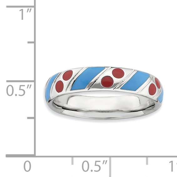 Sterling Silver Stackable Expressions Polished Blue/Red Enameled Ring