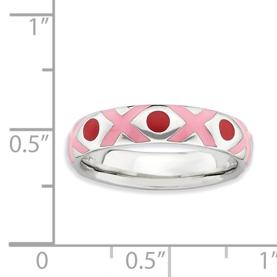 Sterling Silver Stackable Expressions Polished Pink/Red Enameled Ring