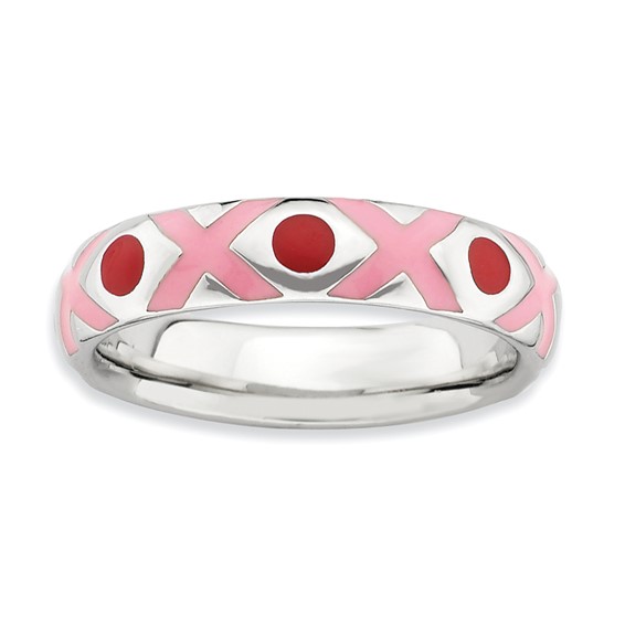 Sterling Silver Stackable Expressions Polished Pink/Red Enameled Ring