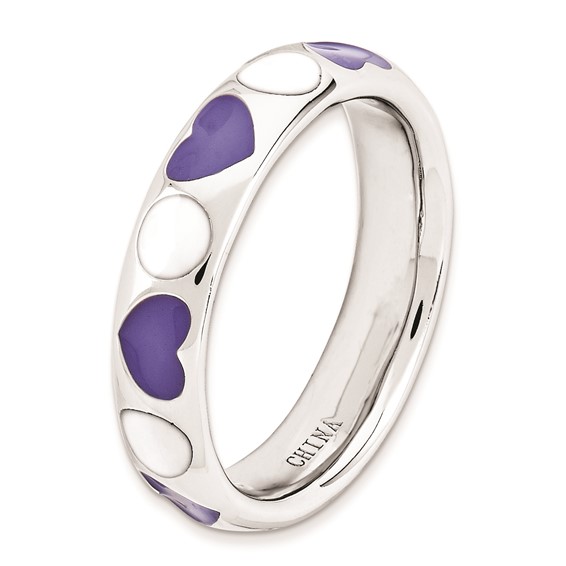 Sterling Silver Stackable Expressions Polished Purple/White Enameled Ring
