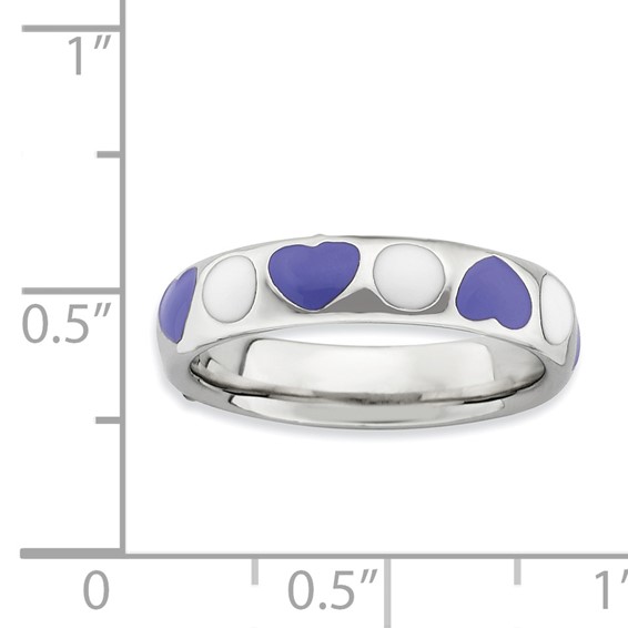 Sterling Silver Stackable Expressions Polished Purple/White Enameled Ring