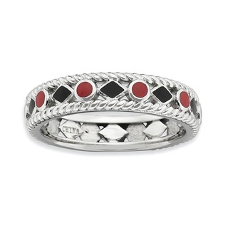 Sterling Silver Stackable Expressions Polished Red/Black Enameled Ring