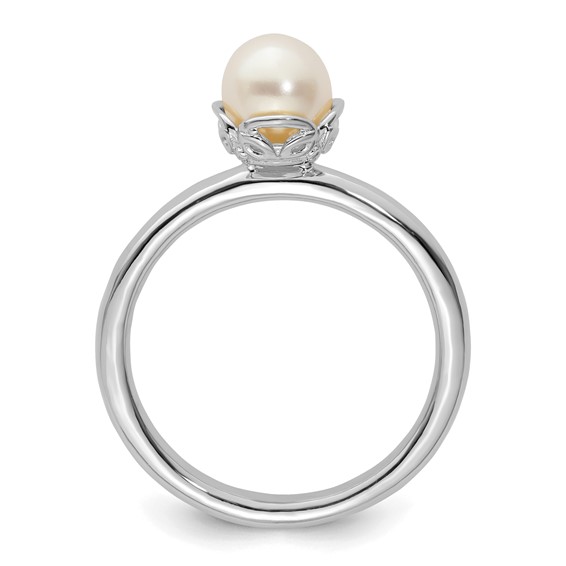 Sterling Silver Stack Exp. Polished White FW Cultured Pearl Ring