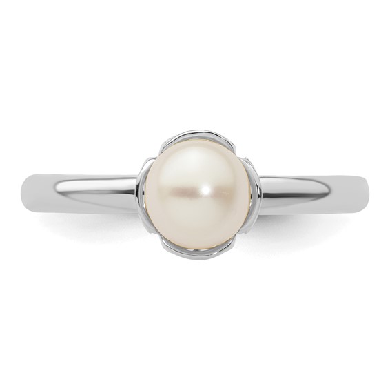Sterling Silver Stack Exp. Polished White FW Cultured Pearl Ring