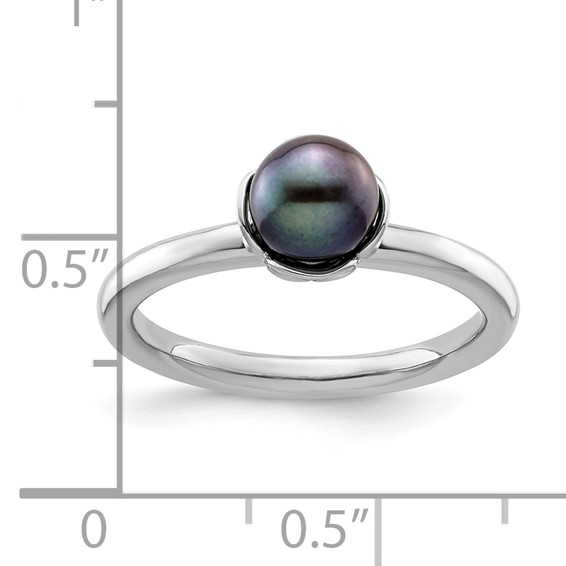 Sterling Silver Stack Exp. Polished Black FW Cultured Pearl Ring