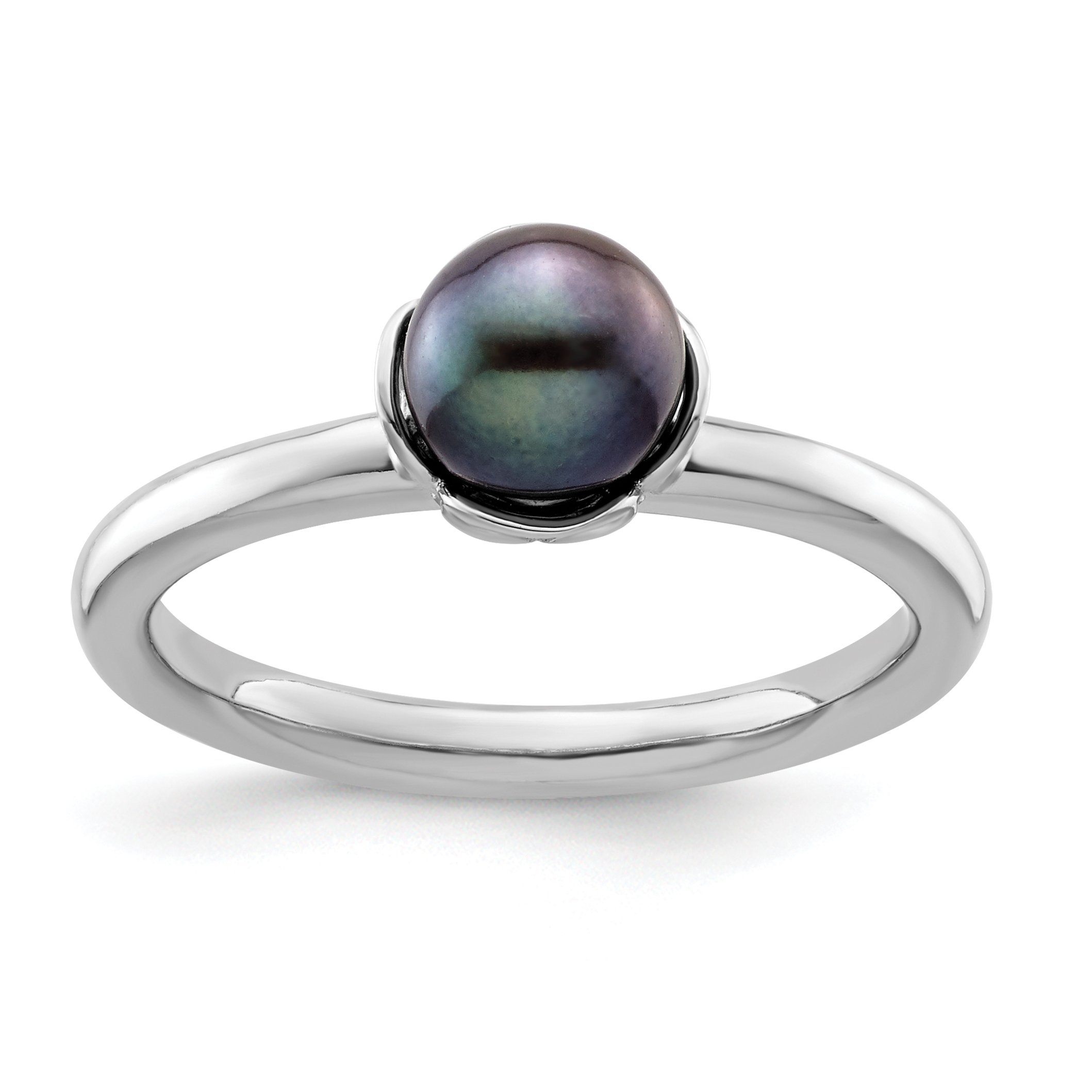 Sterling Silver Stack Expressions White FW Cultured Pearl Rose Gold Ring Sterling Silver Stack Expressions White FW Cultured Pearl Rose Gold Ring