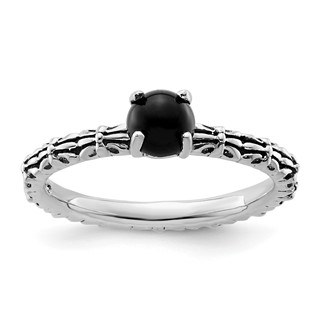Sterling Silver Stackable Expressions Antiqued Black Agate Ring