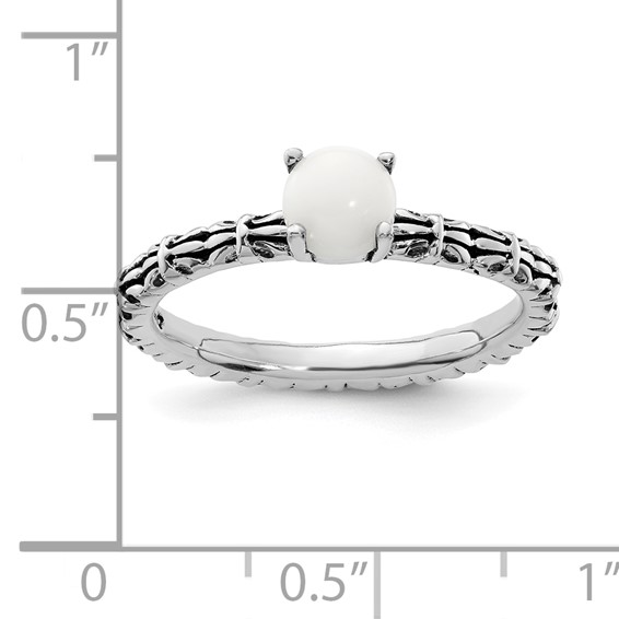 Sterling Silver Stackable Expressions Antiqued White Agate Ring