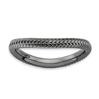 Sterling Silver Stackable Expressions Polished Black-plate Wave Ring