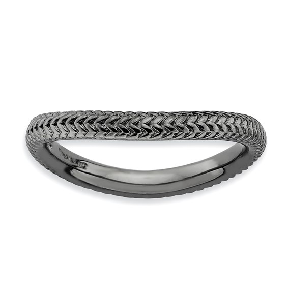 Sterling Silver Stackable Expressions Polished Black-plate Wave Ring