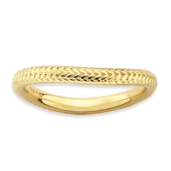 Sterling Silver Stackable Expressions Polished Gold-plate Wave Ring