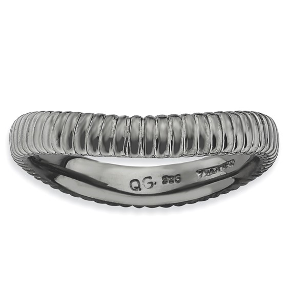 Sterling Silver Stackable Expressions Polished Black-plate Wave Ring