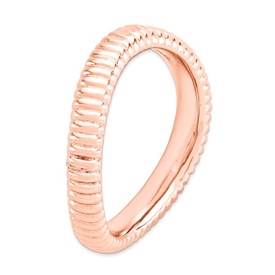 Sterling Silver Stackable Expressions Polished Pink-plate Wave Ring