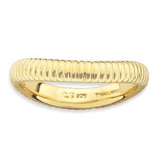 Sterling Silver Stackable Expressions Polished Gold-plate Wave Ring