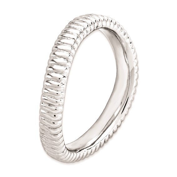 Sterling Silver Stackable Expressions Polished Rhodium-plate Wave Ring