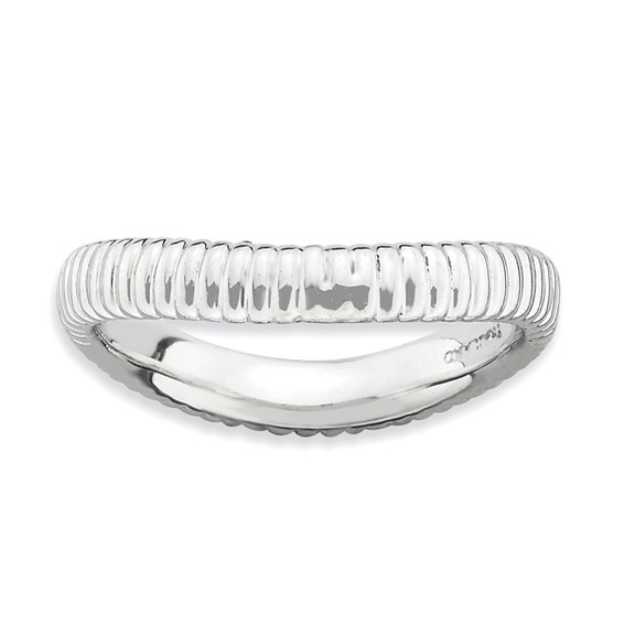Sterling Silver Stackable Expressions Polished Rhodium-plate Wave Ring