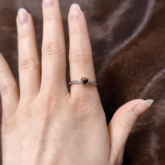 Sterling Silver Stackable Expressions Tigers Eye Rhodium-plated Ring