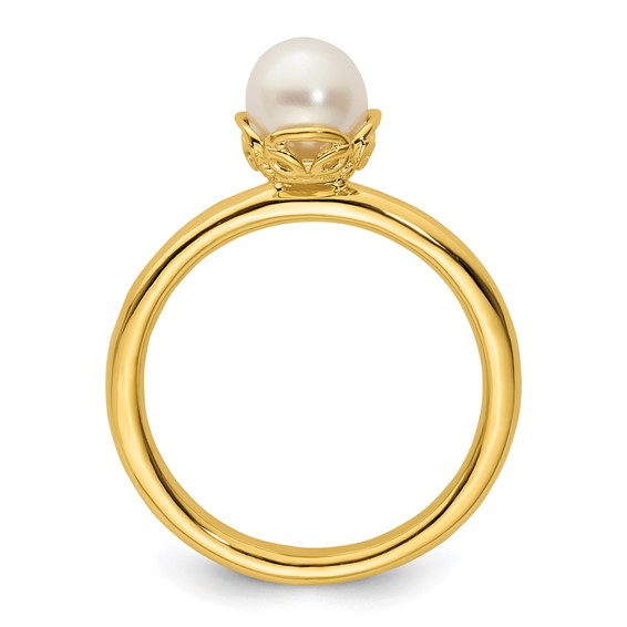 Sterling Silver Stack Exp. White FW Cultured Pearl Gold-plated Ring