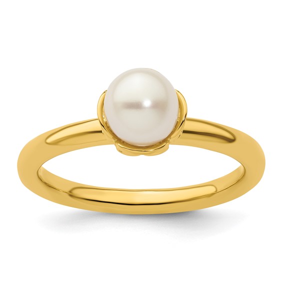 Sterling Silver Stack Exp. White FW Cultured Pearl Gold-plated Ring