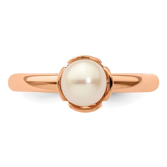 Sterling Silver Stack Exp. White FW Cultured Pearl Pink-plated Ring