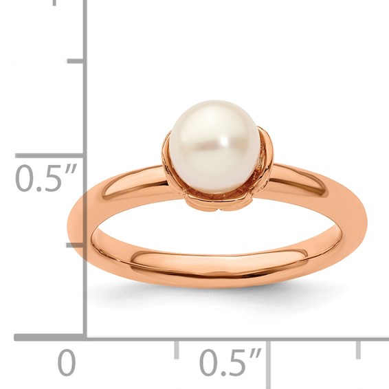 Sterling Silver Stack Exp. White FW Cultured Pearl Pink-plated Ring