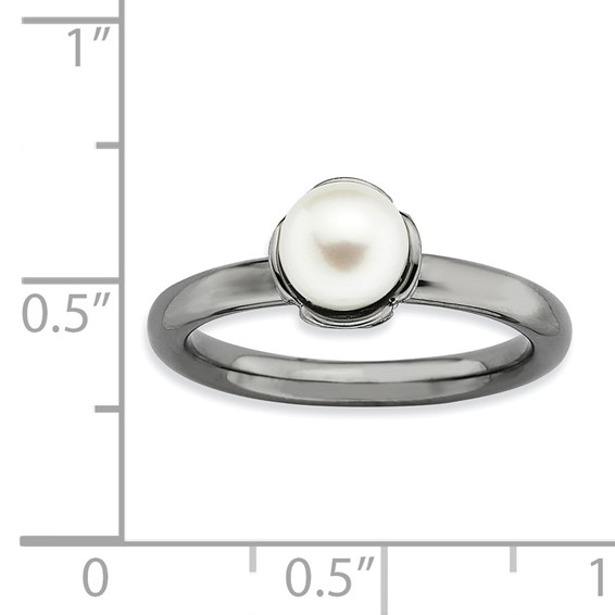 Sterling Silver Stack Exp. White FW Cultured Pearl Black-plate Ring