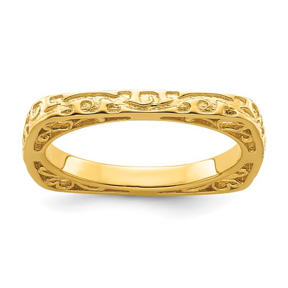 Sterling Silver Stackable Expressions Polished Gold-plated Square Ring