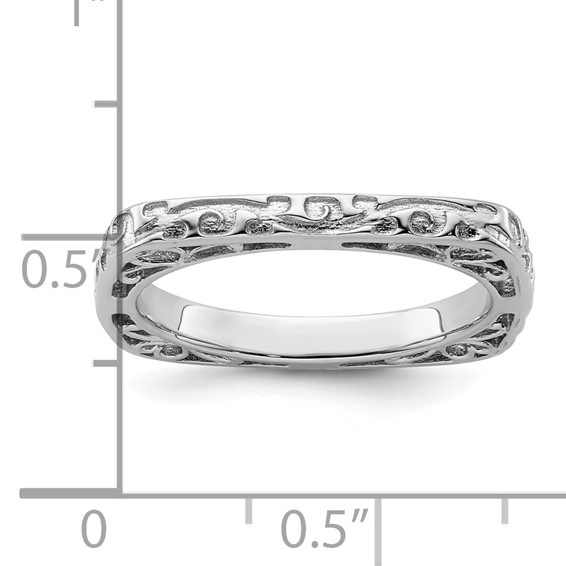 Sterling Silver Stackable Expressions Polished Rhodium-plated Square Ring