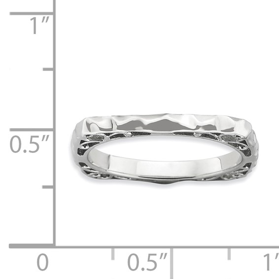 Sterling Silver Stackable Expressions Polished Rhodium-plate Square Ring