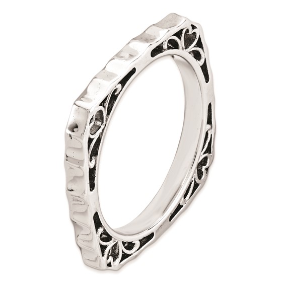 Sterling Silver Stackable Expressions Polished Rhodium-plate Square Ring