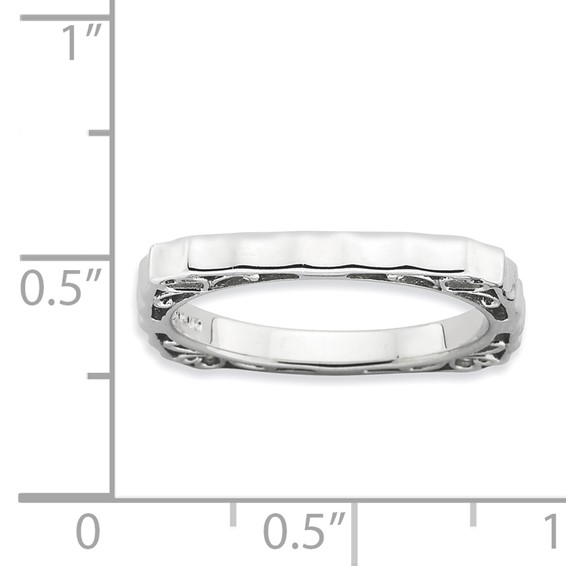 Sterling Silver Stackable Expressions Polished Rhodium-plate Square Ring
