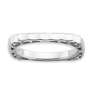 Sterling Silver Stackable Expressions Polished Rhodium-plate Square Ring