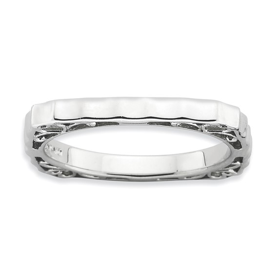 Sterling Silver Stackable Expressions Polished Rhodium-plate Square Ring