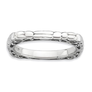 Sterling Silver Stackable Expressions Polished Rhodium-plate Square Ring