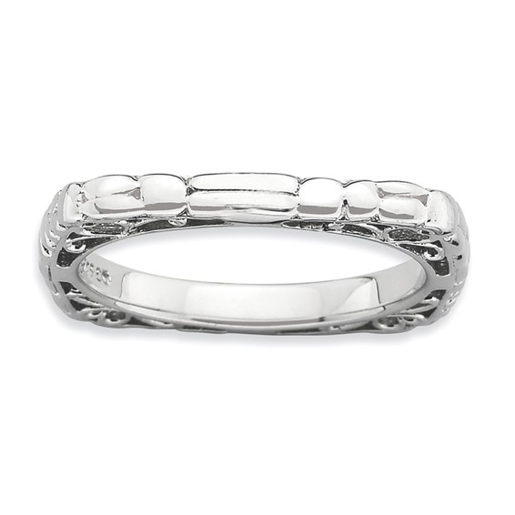 Sterling Silver Stackable Expressions Polished Rhodium-plate Square Ring