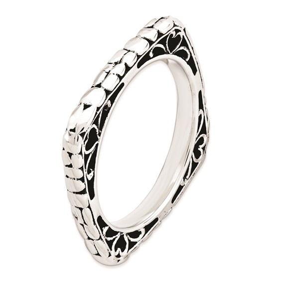 Sterling Silver Stackable Expressions Polished Antiqued Square Ring